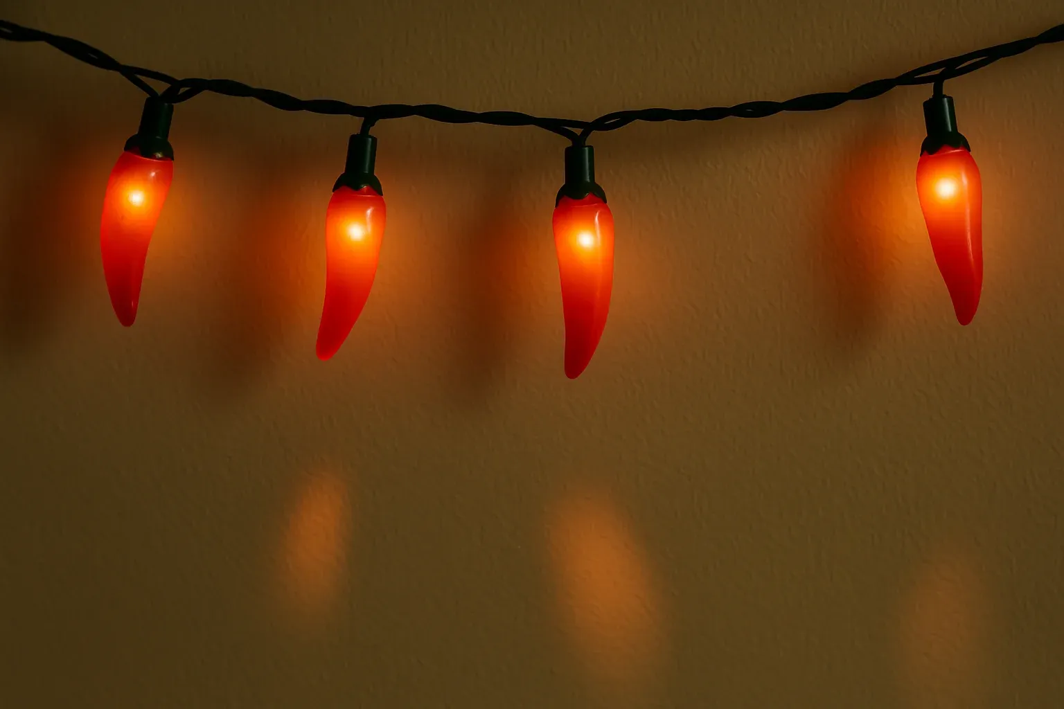 String of illuminated chili pepper lights, creating a festive ambiance for a culinary-themed setting.