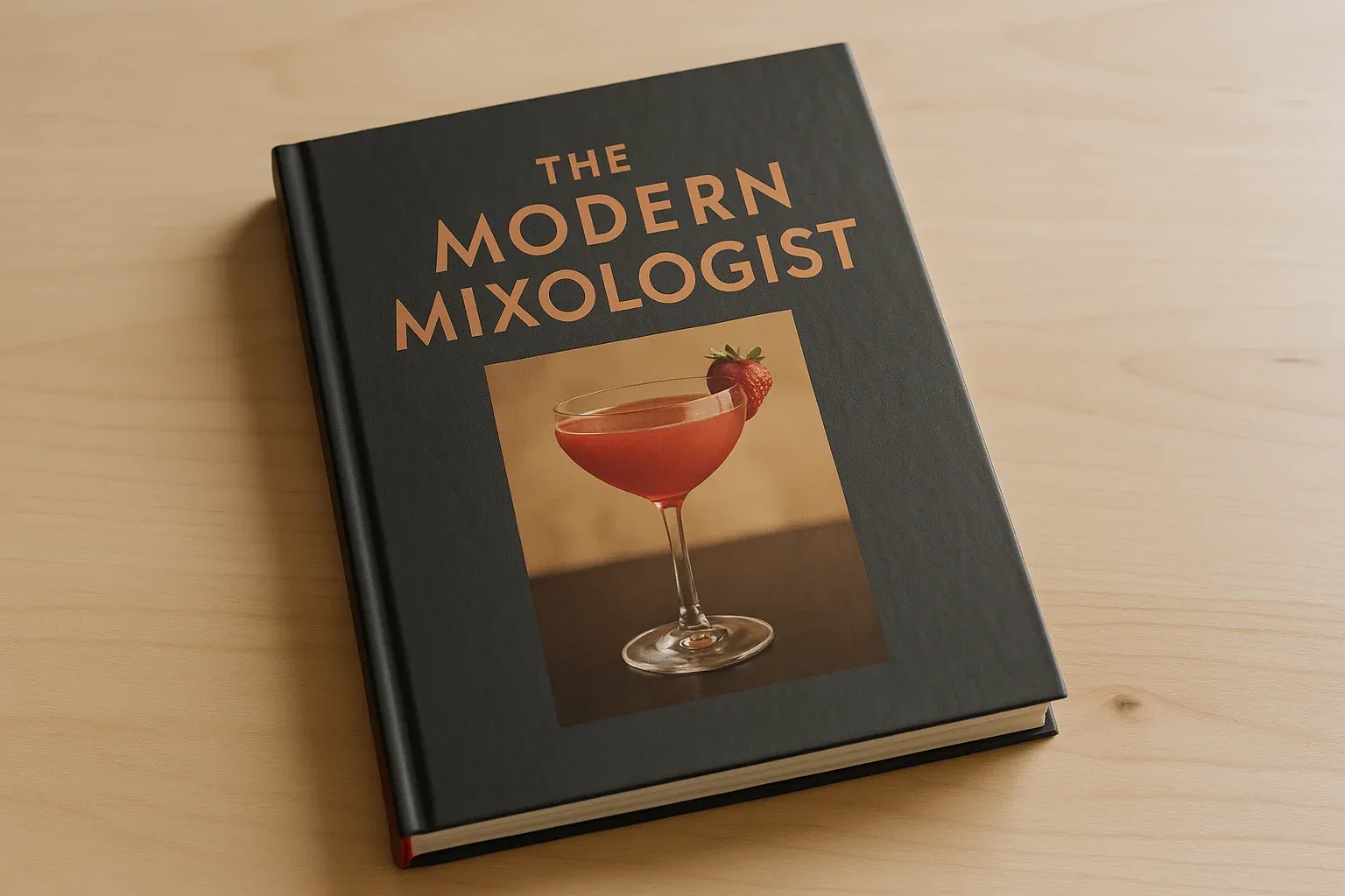 Hardcover cocktail recipe book titled "The Modern Mixologist" with a strawberry garnish cocktail on the cover.